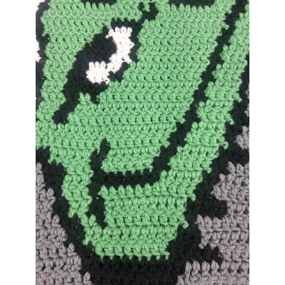 Handmade Crocheted Grinch Blanket 48 × 28 Green Grey Christmas Playful Winter